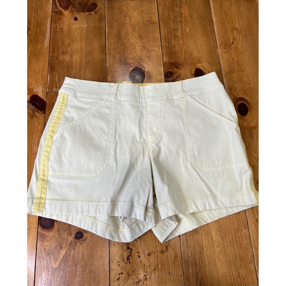 Spanx Sunshine Shorts Cream Yellow Side Stripe Pull On Pockets Size Large